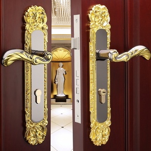 欧式室内门锁三件套静音房门锁，对开门锁双开门锁，豪华木大门锁具