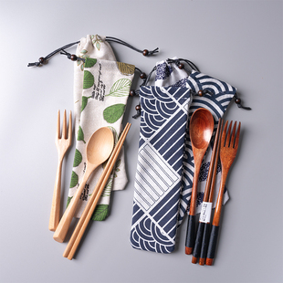 便携餐具束口袋布袋收纳盒日式餐盒单人装筷子勺子叉子的袋子空盒
