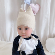 婴幼儿2020年春秋针织套头护耳帽宝宝猫0韩版可爱毛线帽保暖1
