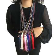 10彩色绒丝线吊坠水晶串珠项链，流苏毛衣链女欧美手工长款项链饰品