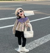 女童毛衣娃娃领韩版2023儿童，秋冬加厚渐变针织，开衫翻领外套潮