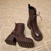 GG。马丁靴女款2023秋冬季女鞋高跟松糕厚底短靴