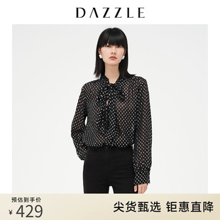 DAZZLE地素奥莱法式气质小众波点系带领薄款长袖衬衫上衣女