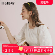 highday轩日春秋宽松白色，公主裙女小众肌理，感中袖珠珠设计连衣裙