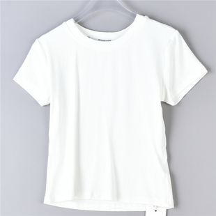 夏季女生短袖T恤衫8.1L75354弹力修身螺纹棉少女套头休闲上衣