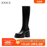 JOOC玖诗防水台长靴女2024春季弹力靴粗高跟高筒靴时装靴7106