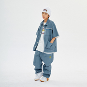 六一儿童表演服装嘻哈宽松薄款短袖工装套装街舞男童潮服hiphop