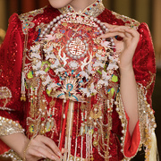 新娘结婚秀禾团扇新中式古风，双面手工成品，遮面红色蕾丝花朵团扇子