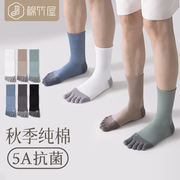 五指袜子男秋冬季中筒纯棉抗菌防臭吸汗100%跑步分趾男士长袜