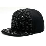 全黑钻铆钉棒球帽可调节男女平沿帽hiphop嘻哈街舞帽bboy平板帽