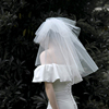 新娘头纱头饰多层蓬蓬纱主婚纱拍照道具，领证结婚法式求婚白色