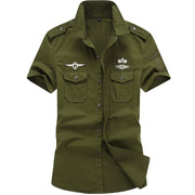 空军一号夏季复古短袖衬衫大码修身男装休闲半袖工装户外衬衣