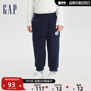 gap女幼童秋冬logo宽松天鹅绒舒适束脚裤，儿童装洋气运动裤799273