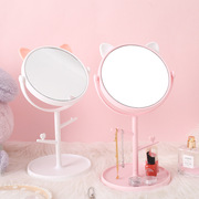 创意卡套猫耳朵台式高清化妆镜子宿舍房间，桌面收纳少女公主梳妆镜