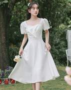 领证小白裙日常裙子登记情侣装轻婚纱订婚礼服平时可穿法式连衣裙