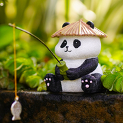 创意熊猫钓鱼缸水族箱装饰品，中式假山流水器，鱼池吸水石造景观摆件