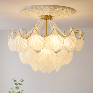 法式客厅吊灯轻奢贝壳珍珠玻璃灯现代简约浪漫餐厅主卧室LED灯具