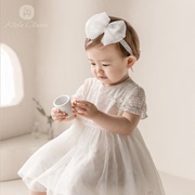 kidsclara韩国婴儿连衣裙夏短袖(夏短袖，)周岁女宝宝礼服，裙蕾丝白纱公主裙