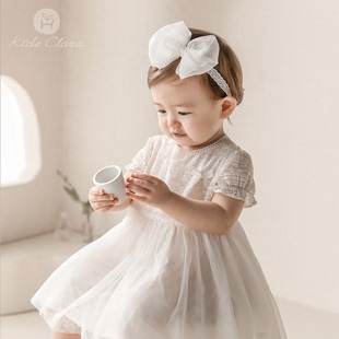 kidsclara韩国婴儿连衣裙夏短袖(夏短袖)周岁女宝宝礼服，裙蕾丝白纱公主裙