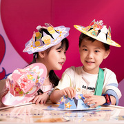儿童创意粘贴手工制作DIY亲子彩纸帽子 教师节女王花朵帽材料
