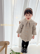 潮西西女童格子呢料外套，2023冬季韩版时尚加绒加厚呢子大衣