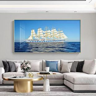 一帆风顺客厅装饰画餐厅现代简约帆船招财风水，画卧高档室有框挂画