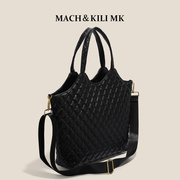 mach&kilimk牛皮小众高级感菱格黑色大包包，女2024托特包