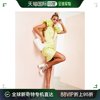香港直邮潮奢 Luxe 女士 奢华夸张花饰袖深V迷你黄绿色连衣裙