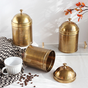 欧美式复古高档印度进口纯黄铜储物筒收纳盒茶叶罐咖啡糖罐饼干盒