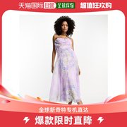 香港直邮潮奢 ASOS 女士设计束腰柔软荡领淡紫色印花中长连衣裙