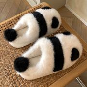 熊猫棉拖鞋保暖防滑毛绒拖鞋，厚底外穿情侣款，家居一对冬天包跟可爱