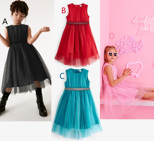 英国next女童亲子，黑粉红色连衣裙礼服网，纱裙宴会短袖680-992