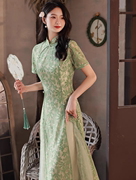 高端精致气场强大茶歇法式绿色钉珠连衣裙，L.110斤