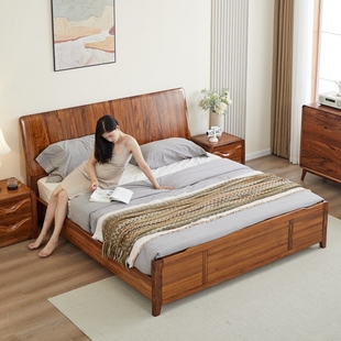 乌金木床全实木主卧双人大床北欧现代中式简约主卧家具1.8米婚床
