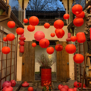 新年红色纸灯笼装饰春节元宵过年商场挂饰儿童摄影中国风拍照道具