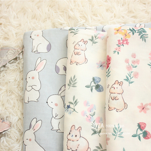 兔子婴儿级纯棉双层纱布料宝宝，全棉裸睡床品被套床单枕套手工面料