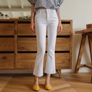 白色微喇牛仔裤女2023年夏季薄款小个子八分九分女士喇叭裤子