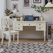 美式实木书桌椅组合白色简约现代学生家用办公电脑桌子书房写字台