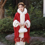 新中式国风毛呢斗篷红色，外套女冬季高级感名媛流苏披风呢大衣