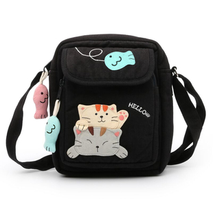 日本设计kine猫卡通猫咪棉布卡通手机包微单数码相机包小斜挎包女
