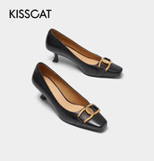 kisscat接吻猫秋款金属，扣时装单鞋细高跟，百搭女鞋ka21678-10