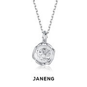 janeng追岸925纯银，玫瑰花造型吊坠原创设计中性简约情侣项链