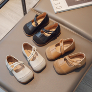 韩版复古女童皮鞋奶奶鞋2023年方头宝宝鞋平跟软底休闲小单鞋