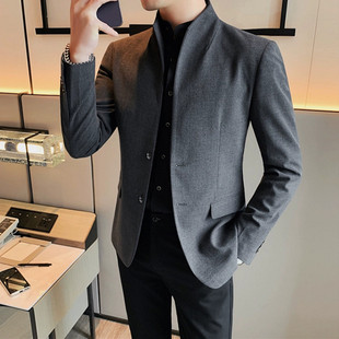 男士立领中山装23秋季韩版修身商务小西装外套时尚设计感休闲礼服