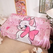 粉色少女心全盖布沙发巾卡通玛丽猫单三人垫防尘巾四季用沙发套罩