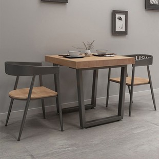 美式实木方桌咖啡厅奶茶店，桌椅组合简约铁艺，四方桌餐厅餐桌椅1082