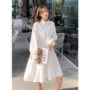 WAQ404337 春季韩版不规则chic纯色长袖衬衫裙女单排扣休闲连衣裙