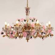 法式全铜吊灯田园花朵大气，奢华艺术欧式陶瓷别墅，客厅卧室创意灯具