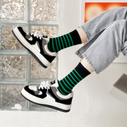 袜子女中筒袜春季纯棉黑白色运动长筒ins潮网红外穿条纹绿色长袜