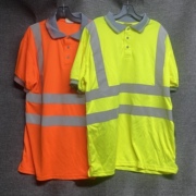 外贸荧光黄桔红色翻领短袖夏季体恤，反光条安全服，透气t恤polo衫